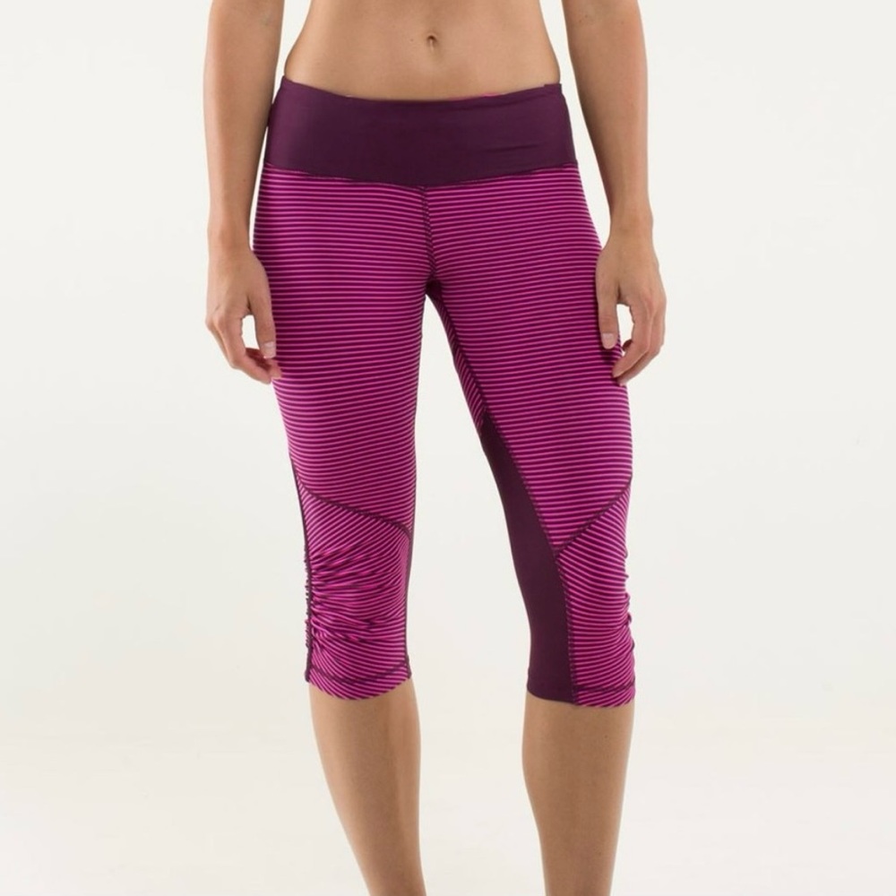 Lululemon run for your life raspberry pink stripe leggings crop women’s 2 gym